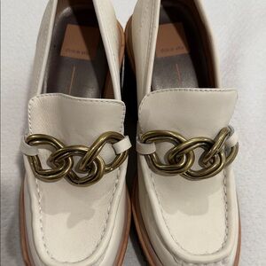 Dolce Vita Cream Loafers with Gold Chain